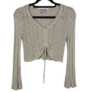 Altar'd State Light Beige loose knit adjustable tie bottom cropped Sweater S